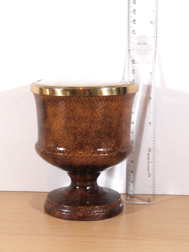 Vintage Wooden Trinket Box with Embroidered Lid Goblet Shape VGC - Picture 8 of 10