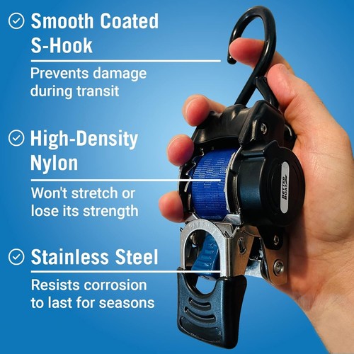 New Stainless Steel Retractable Ratchet Straps Heavy Duty Set 2 Transom Tie ... - Picture 3 of 6