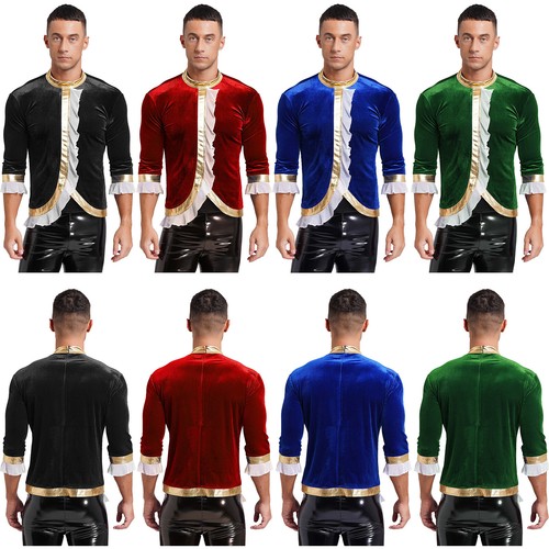 Mens Shirt Military Velvet Long Sleeve Top Coats Cosplay Jacket Ringmaster Punk - Picture 3 of 53