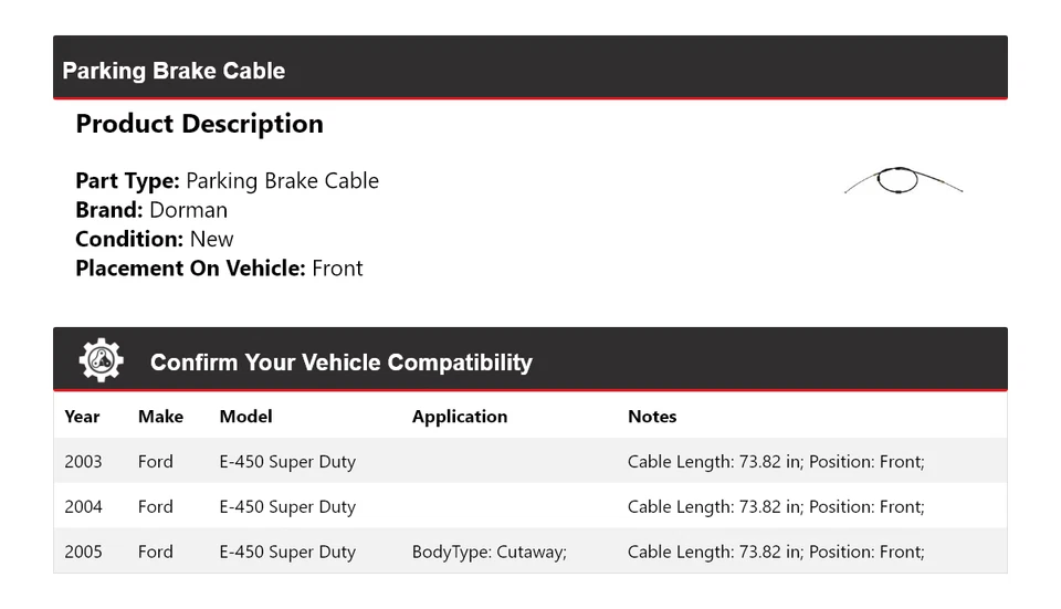 Cable de freno de estacionamiento delantero 2004 para Ford E-450 Super Duty Dorman 2003-2005 Foto 2 de 3