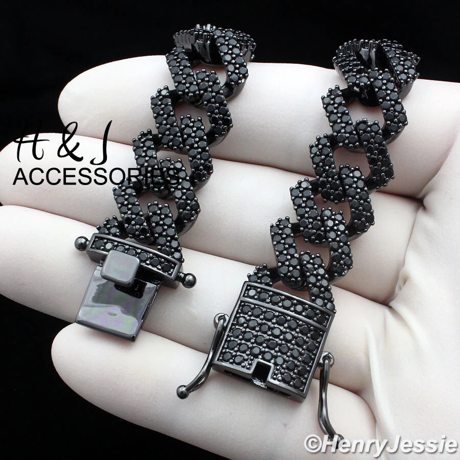 COLLAR MIAMI CUBAN BORDILLO 18-24" CHAPADO EN ORO NEGRO 14K ICY BLING CIRC 14MM*BBN6 Foto 3 de 4