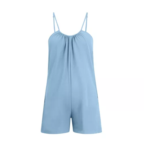 Chic Women Wide Leg Short Rompers Summer Loose Jumpsuits Sleeveless with Pockets - Picture 5 of 20