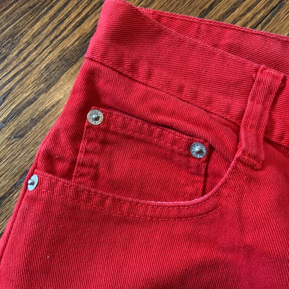 Shorts jeans vintage aço anos 80 anos 90 Y2K cintura alta vermelho tamanho 9 EUA cintura alta em excelente estado usado - Imagem 4 de 4