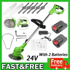 Electric Cordless Grass String Trimmer Lawn Edger Weed Wacker Cutter + 2 Battery