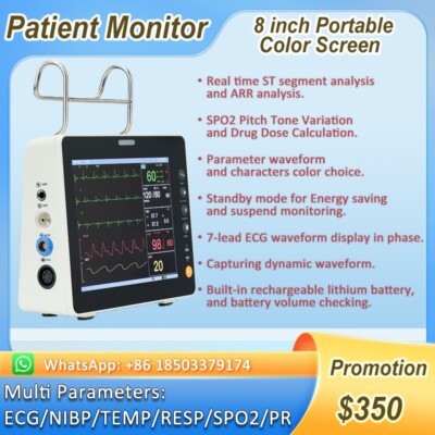 8 inch Screen 6 parameter Portable Vital sign Monitor ECG/NIBP/Spo2/TEMP/RESP/PR