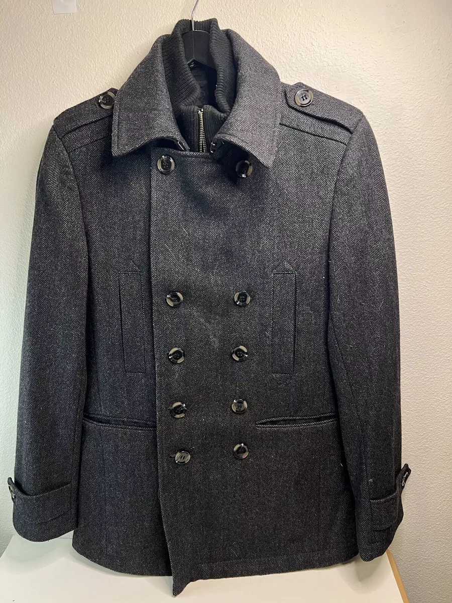 7 Diamonds Men s Glasglow Peacoat Size S Gray Zip Up Coat Jacket Wool