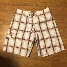 Old Navy Mens Board Shorts- White/Orange/Brown Pattern- Size M- 0664