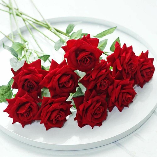 Artificial Roses Velvet Flowers Fake Roses Bouquet with Long Stem DIY Home Decor - Picture 9 of 23