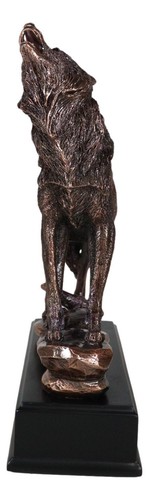 Mystical Full Moon Howling Alpha Gray Wolf Statue In Bronze Electroplated Finish - 第 3/10 張圖片