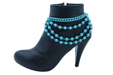 Women Turquoise Baby Light Sky Blue Chain Boot Bracelet Anklet Shoe Balls Charm