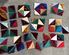 Crazy Quilt Blocks Need Assembled APPROX. 17”x 19” Velvet Hand Embroidery Puff