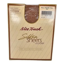 Sears Nice Touch Silky Sheer Stockings Pantyhose Full Figure Tall Nude