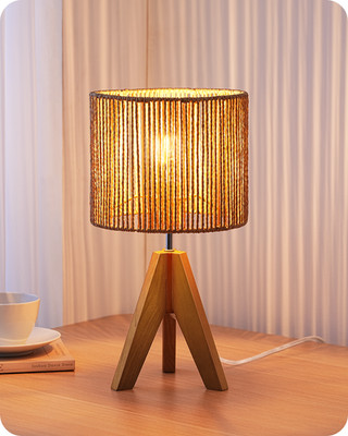 Small Rattan Table Lamp, Wood Tripod Bedside Lamp, Boho Nightstand Lamp Natural