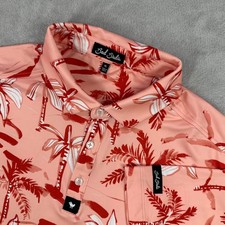 Bad Birdie Polo Shirt Mens XL Pink Palm Trees Short Sleeve Performance Golf