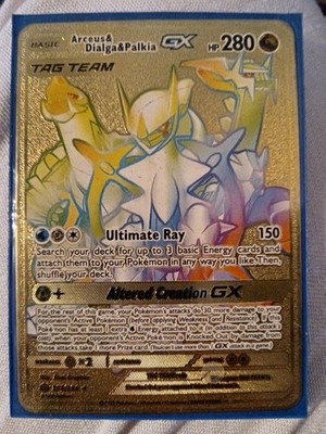 Arceus and Dialga and Palkia GX Golden Card Made of Metal 258/236