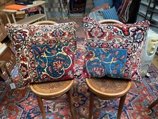 Antique High Quality Persian Carpet Fragment Cushions Pair 20"