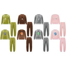 Kids Homewear Unisex Pajamas Set Shirt Boys Girls Fleece Tops With Pants Warm