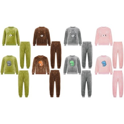 Kids Homewear Unisex Pajamas Set Shirt Boys Girls Fleece Tops With Pants Warm