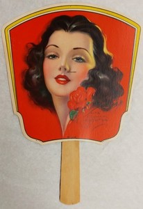 c1940 Hand Advertising Fan for "L. B. Hair Oil" Art by William Boynton