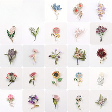 Fashion Rhinestone Brooch Plant Flower Green Leaf Corsage Clothing Accessories