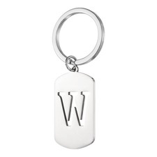 Initial Letter Key Chain, A-Z KeyChain Pendant Key Ring, Silver Letter W