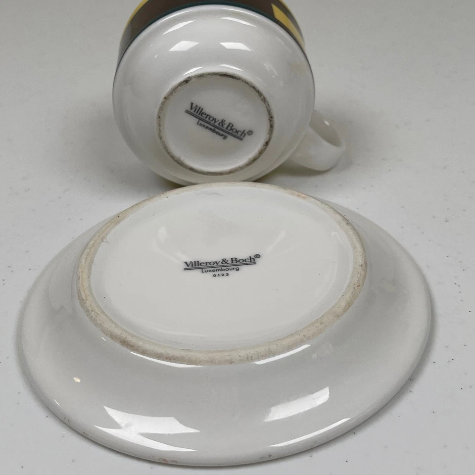 Villeroy & Boch Cup Saucer Set Luxembourg Geometric Yellow Brown Art Deco Design - Image 4 of 4