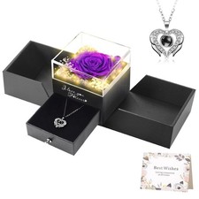 Valentines Day Gift Lighted Preserved Real Rose I Love You Purple Lid Set
