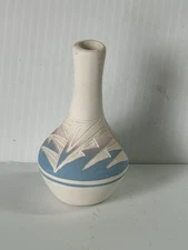 Navajo Art Pottery Vase Hand Etched Native American Southwestern Pot Signed