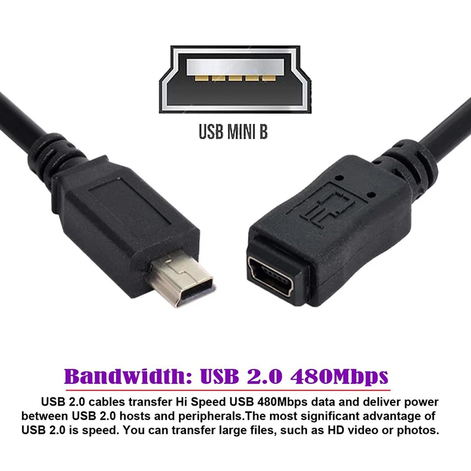 Mini USB Extension Cable 90° Angle Mini USB 5 Pin Male to Female Lead 20cm 30cm - Image 2 of 4