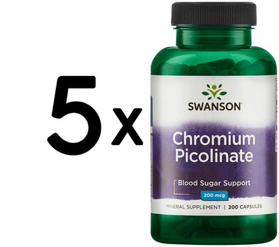 5 x Swanson Chromium Picolinate, 200mcg - 200 caps (58,32 EUR/kg)