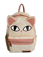 Mini mochila Loungefly Cat Face 2018 rosa crema corazón logotipo único error de impresión