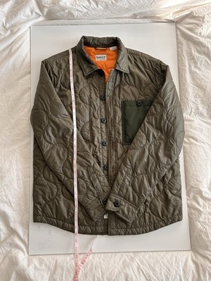 Timberland Quilted Button Lightweight Mid-Length Jacket Green Orange Men's M