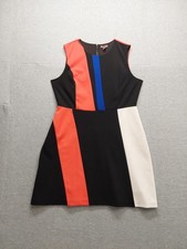 Vince Camuto Women Sheath Dress L Orange Colorblock Knee Length Sleeveless Work