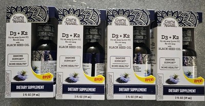 (4) Guru Nanda Black Seed Oil D3, K2 Immune & Bone Health - 2 Oz. Read Desc.