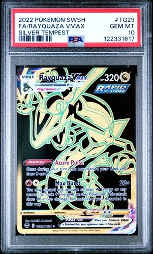 2022 POKEMON SWORD & SHIELD SILVER TEMPEST #TG29 FULL ART/RAYQUAZA VMAX PSA 10
