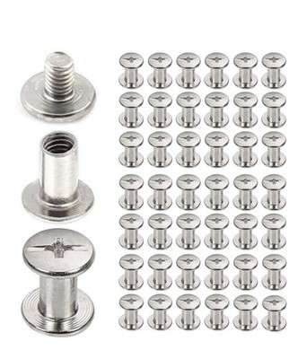 45 Sets Chicago Screws 304 Stainless Steel Screw Post Binding Leather 5x6mm