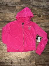 Playboy Pink Roller Rhinestone Zip Up Hoodie Size Small Cropped