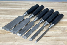 6 Vintage Black Handled Bevel Edge Chisels 1/4" 1/2" 3/4" 1" 1-1/4" 1-1/2" Tool