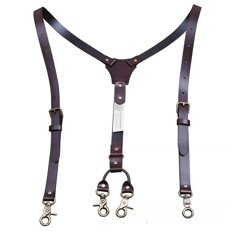 Traje de cuero de vaca genuino de calidad de 2 cm con tirantes en forma de Y con hebilla de gancho  Foto 2 de 4