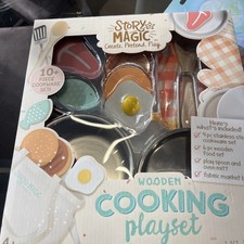 Wooden Cooking Playset, 10 Piece Wooden Kids Pretend Play Kitchen Set, Ages 4 