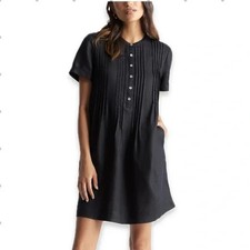 Quince 100% European Linen Black Swing Dress Women's XL Short Sleeve Pockets