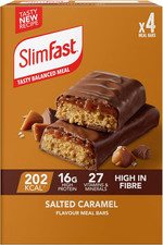 Image of SlimFast Salted Caramel Meal Bar for Weight Management High-Protein Snack,4X60 G