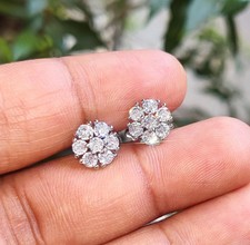 1.30Ct Round Lab-Created Diamond Flower Stud Earrings 14K White Gold Plated