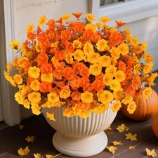 Artificial Fall Flowers for Outdoors, 10 Bundles Fake Faux Fall Flowers UV New