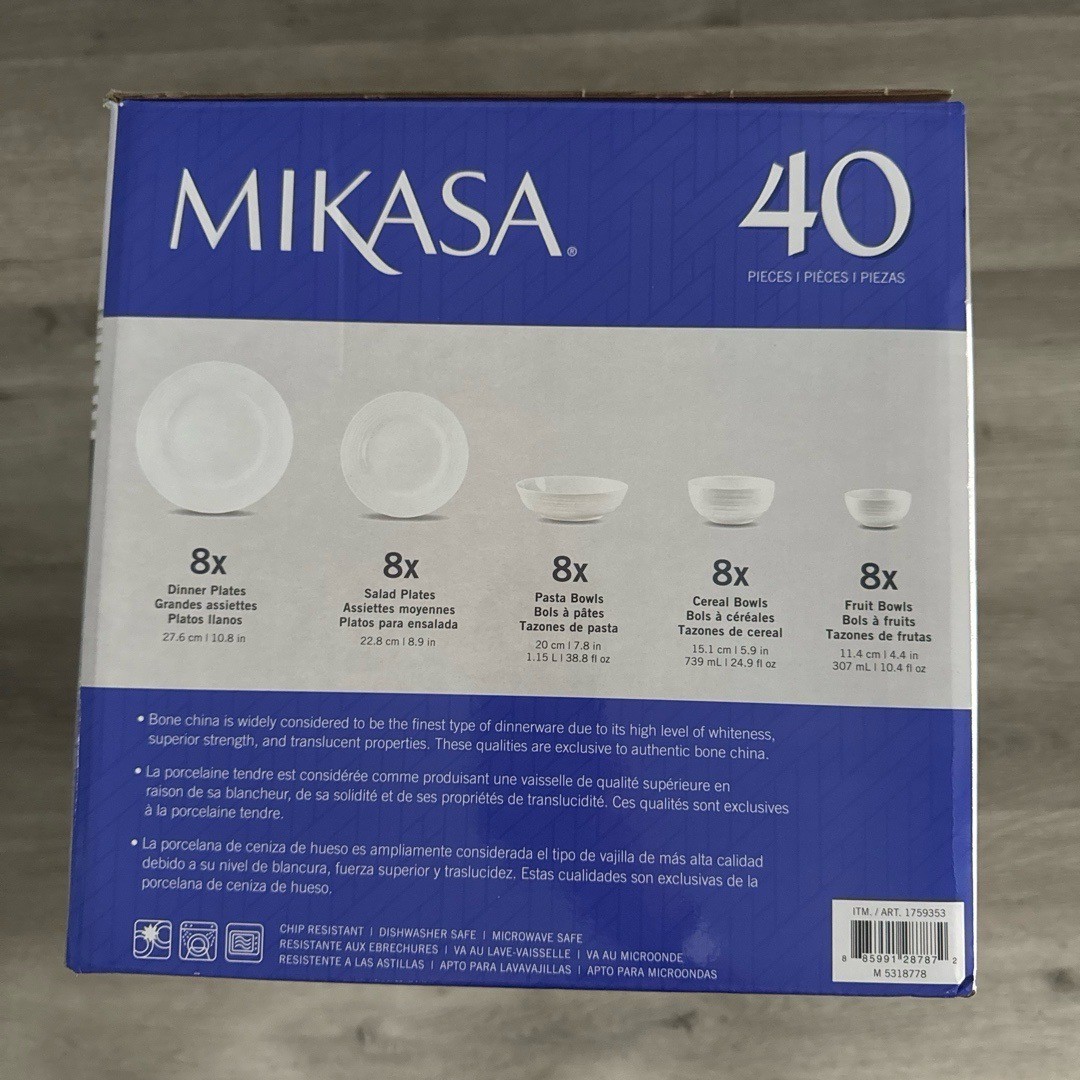 Mikasa Bone China Dinnerware Set 39 Pc Service 8 White MISSING 1