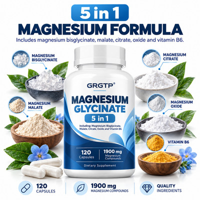 5-in-1 Magnesium Glycinate Complex 1900mg 120 Capsules High Absorption B6