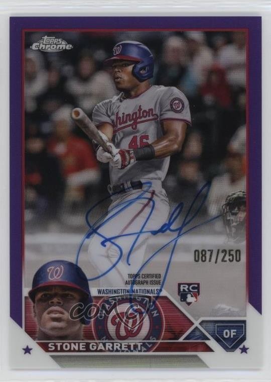 2023 Topps Chrome Rookie Purple Refractor /250 Stone Garrett #RA-SG Auto RC 1mq2