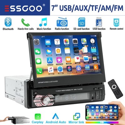 1 DIN 7'' Autoradio Apple Carplay Android Auto USB AM FM Bluetooth Touchscreen TF