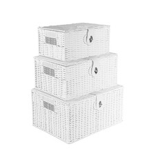 Resin Wicker Woven Storage Baskets Set of 3 Hamper Box with Lid