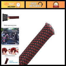 100ft 1/2" Expandable Braided Cable Sleeving - Black/Red PET Wire Loom Wrap